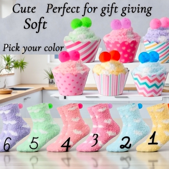Other - Colorful Fuzzy Socks with Pom Poms 1 & 2 Are Available